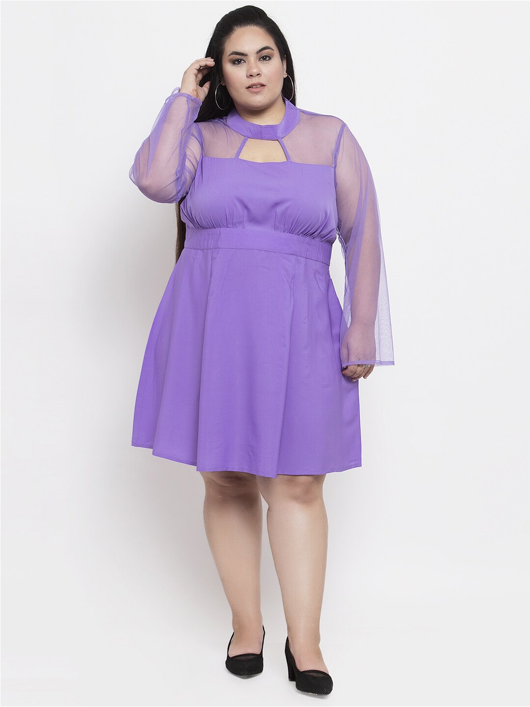 

Flambeur Plus Size Keyhole Neck Crepe Fit & Flare Dress, Purple