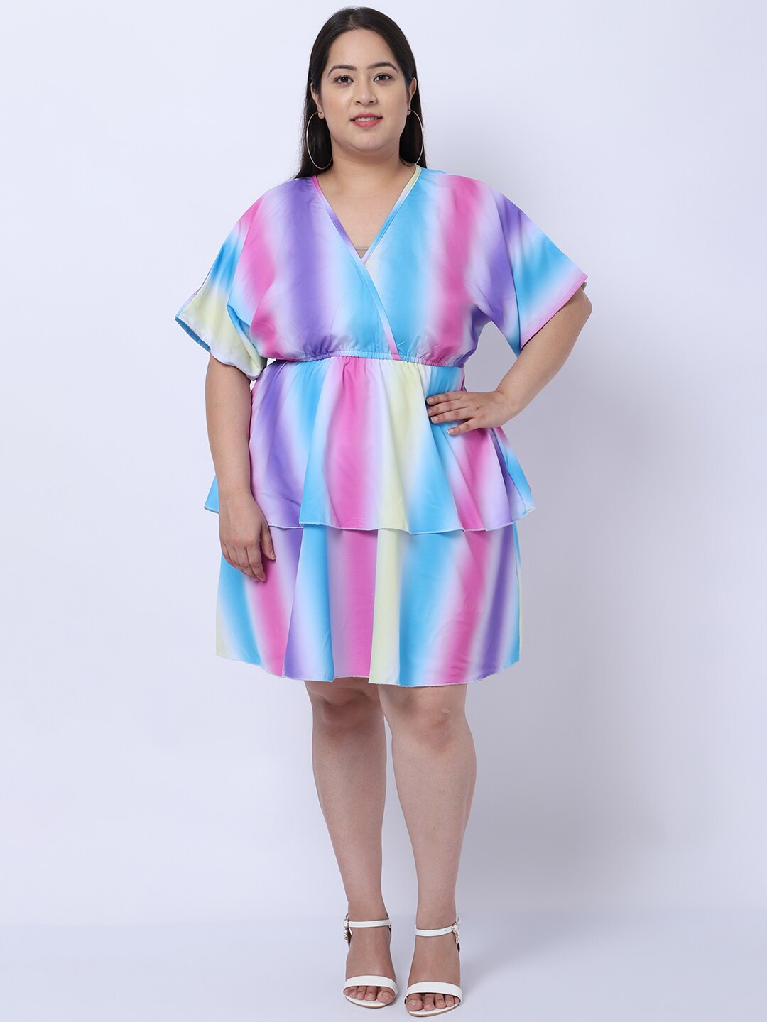 

Flambeur Plus Size Striped Crepe Fit & Flare Dress, Pink