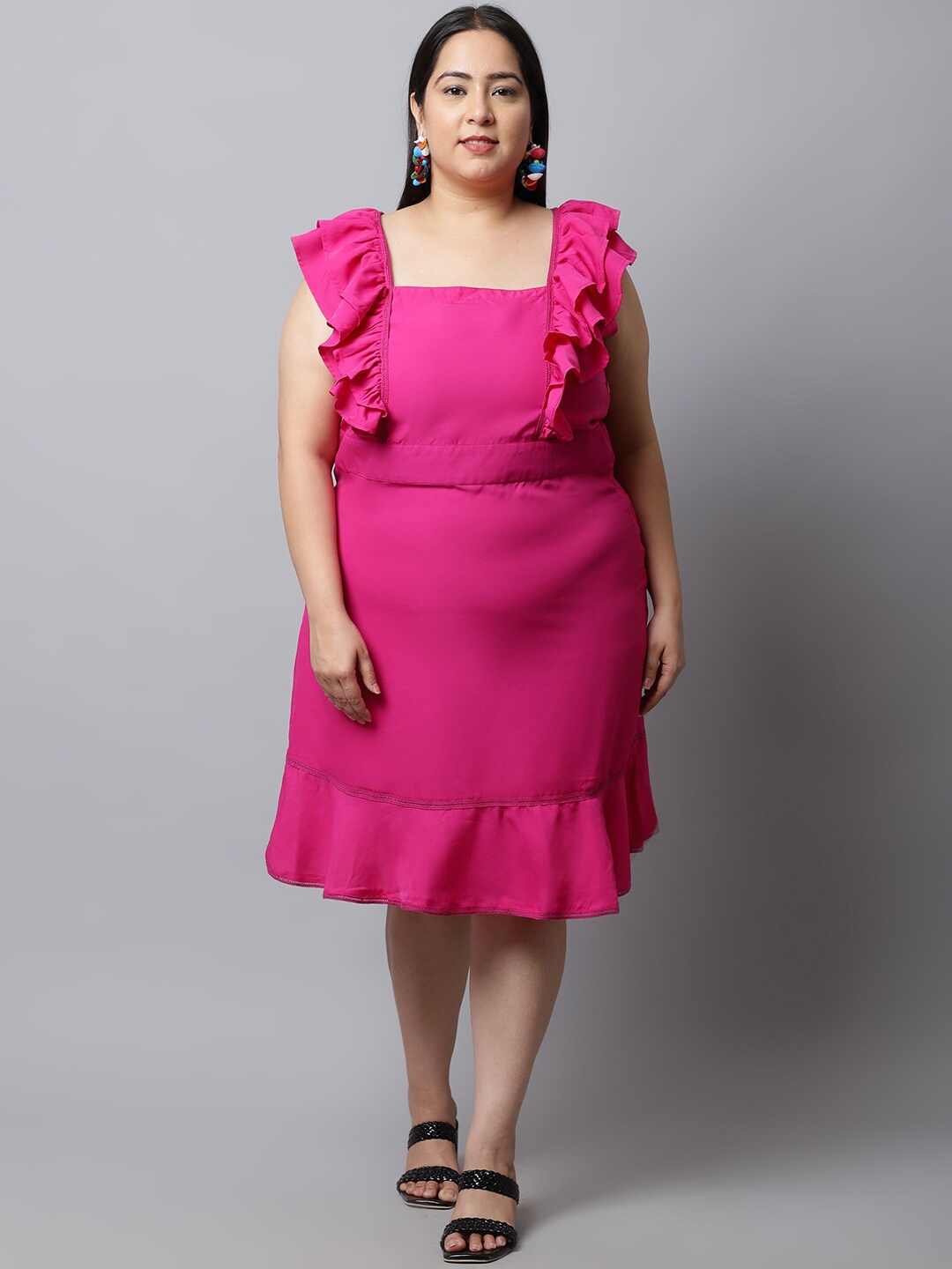 

Flambeur Plus Size Crepe Fit & Flare Dress, Pink
