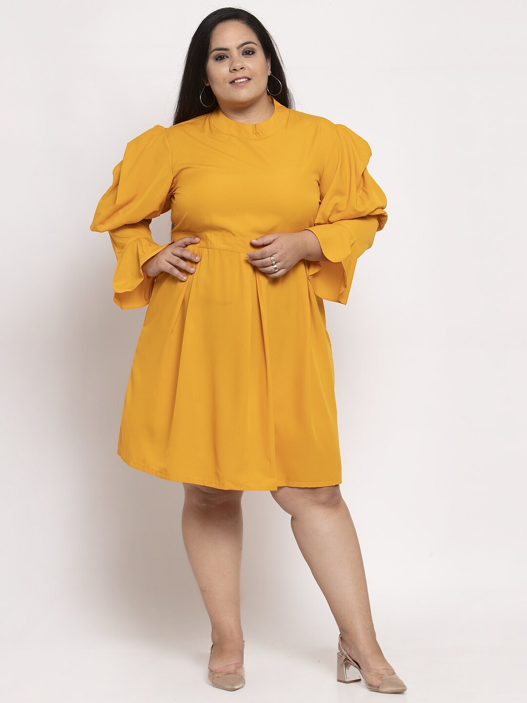 

Flambeur Plus Size Bell Sleeve Fit & Flare Dress, Mustard