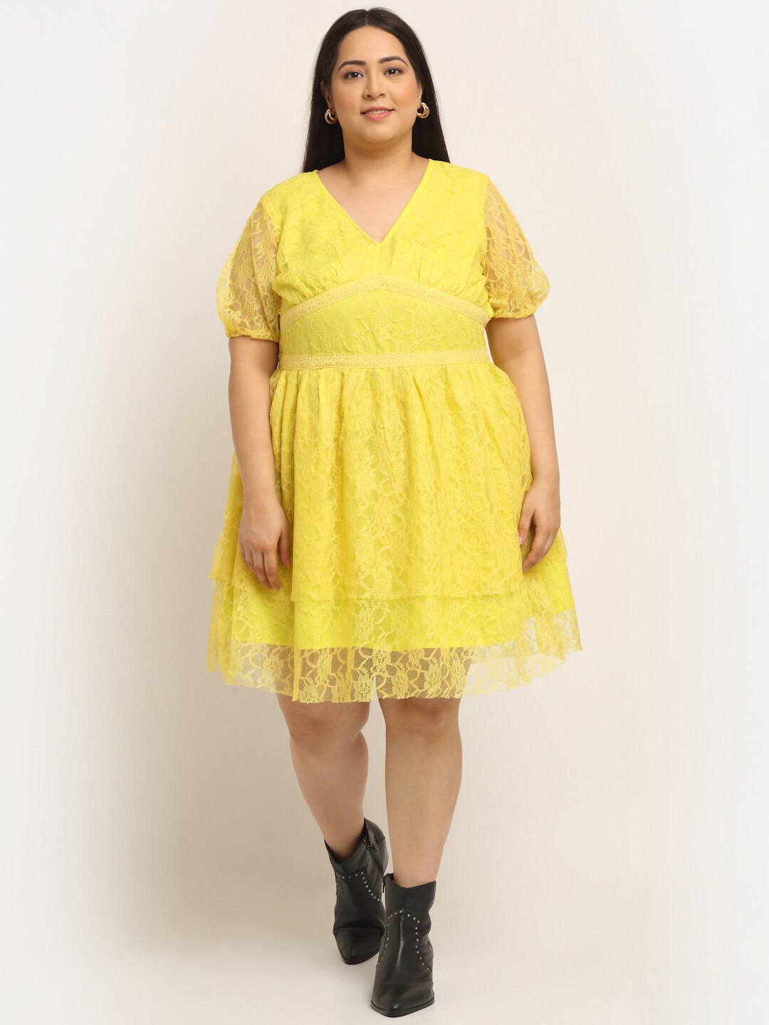 

Flambeur Plus Size Net Fit & Flare Dress, Yellow