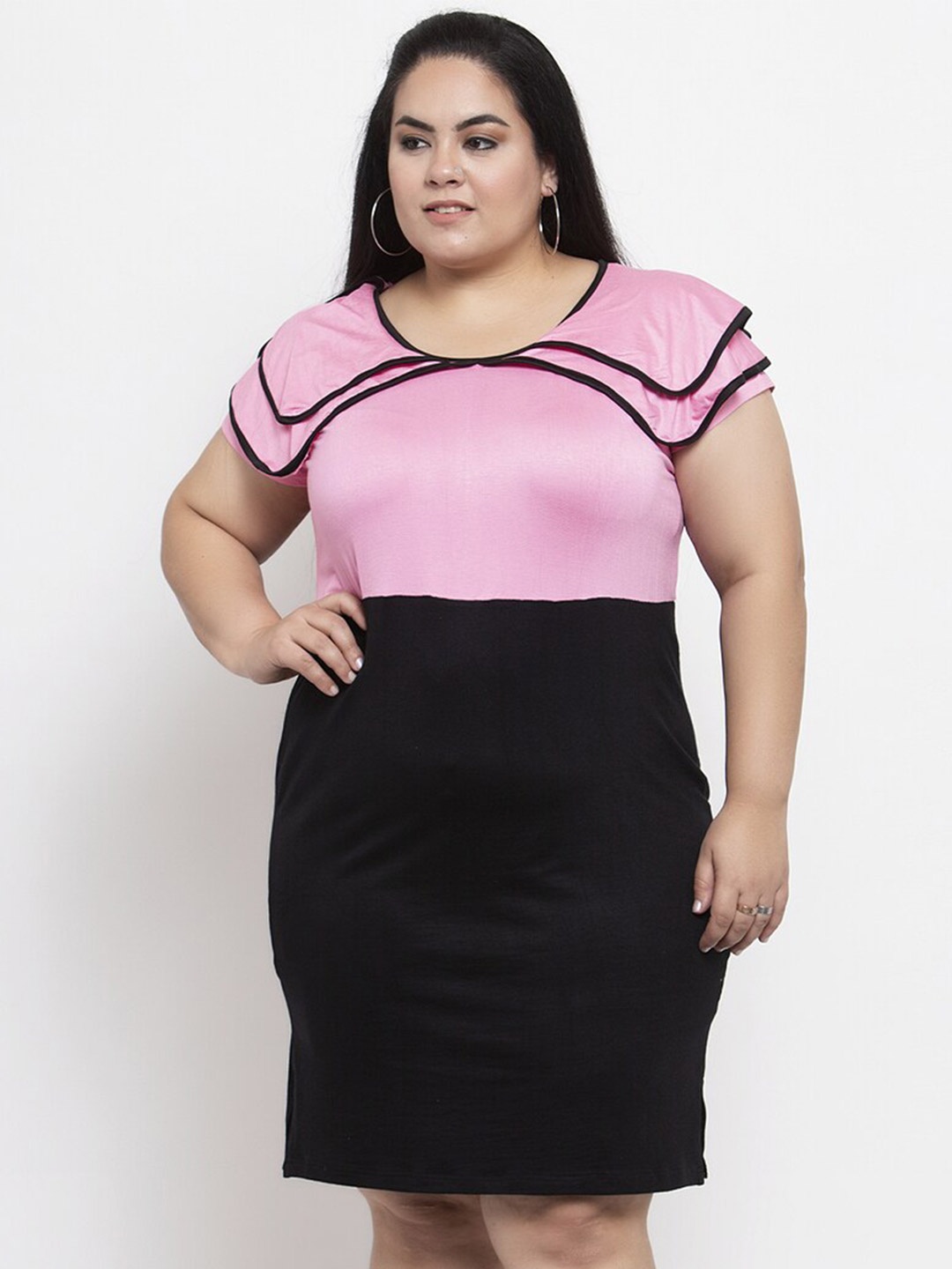 

Flambeur Plus Size Short Sleeves Sheath Dress, Pink