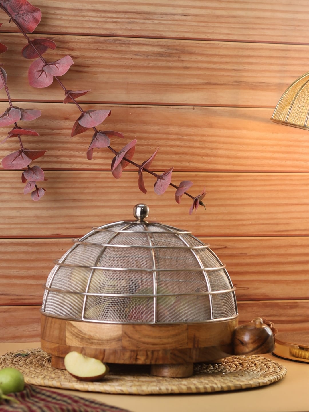 

Chokhat Brown Kurma Metal & Wooden Fruit Basket, Silver