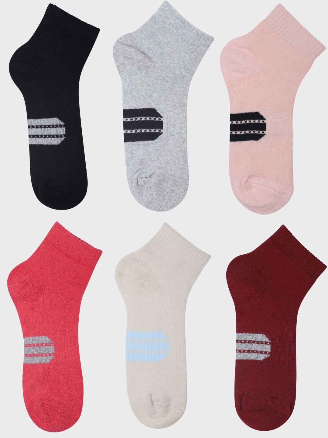

N2S NEXT2SKIN Women Pack of 6 Patterned Cotton Ankle-Length Socks, Grey