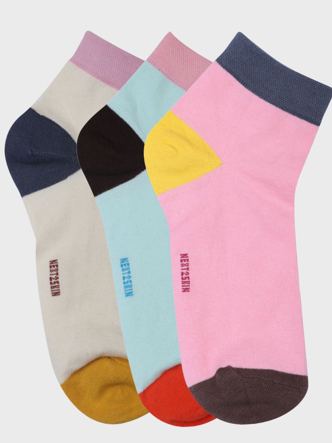 

N2S NEXT2SKIN Women Pack Of 3 Colourblocked Cotton Ankle-Length Socks, Cream