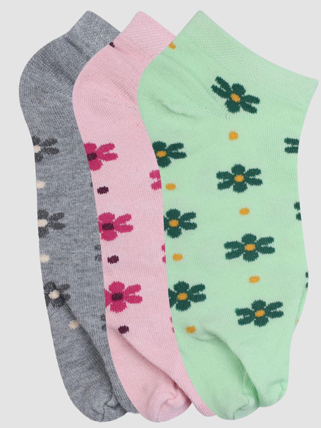 

N2S NEXT2SKIN Women Pack Of 3 Printed Above Ankle Cotton Socks, Green