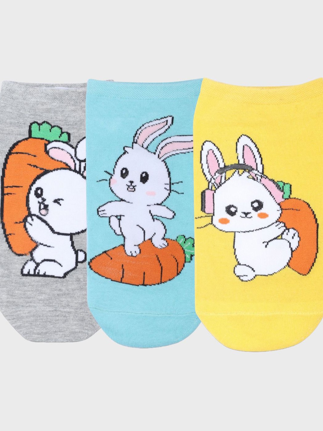 

N2S NEXT2SKIN Pack Of 3 Patterned Cotton Ankle Length Socks, Grey