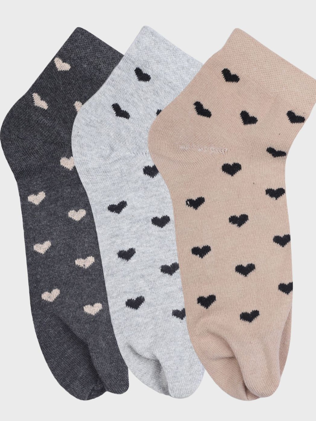 

N2S NEXT2SKIN Women Pack Of 3 Patterned Cotton Above Ankle Socks, Grey