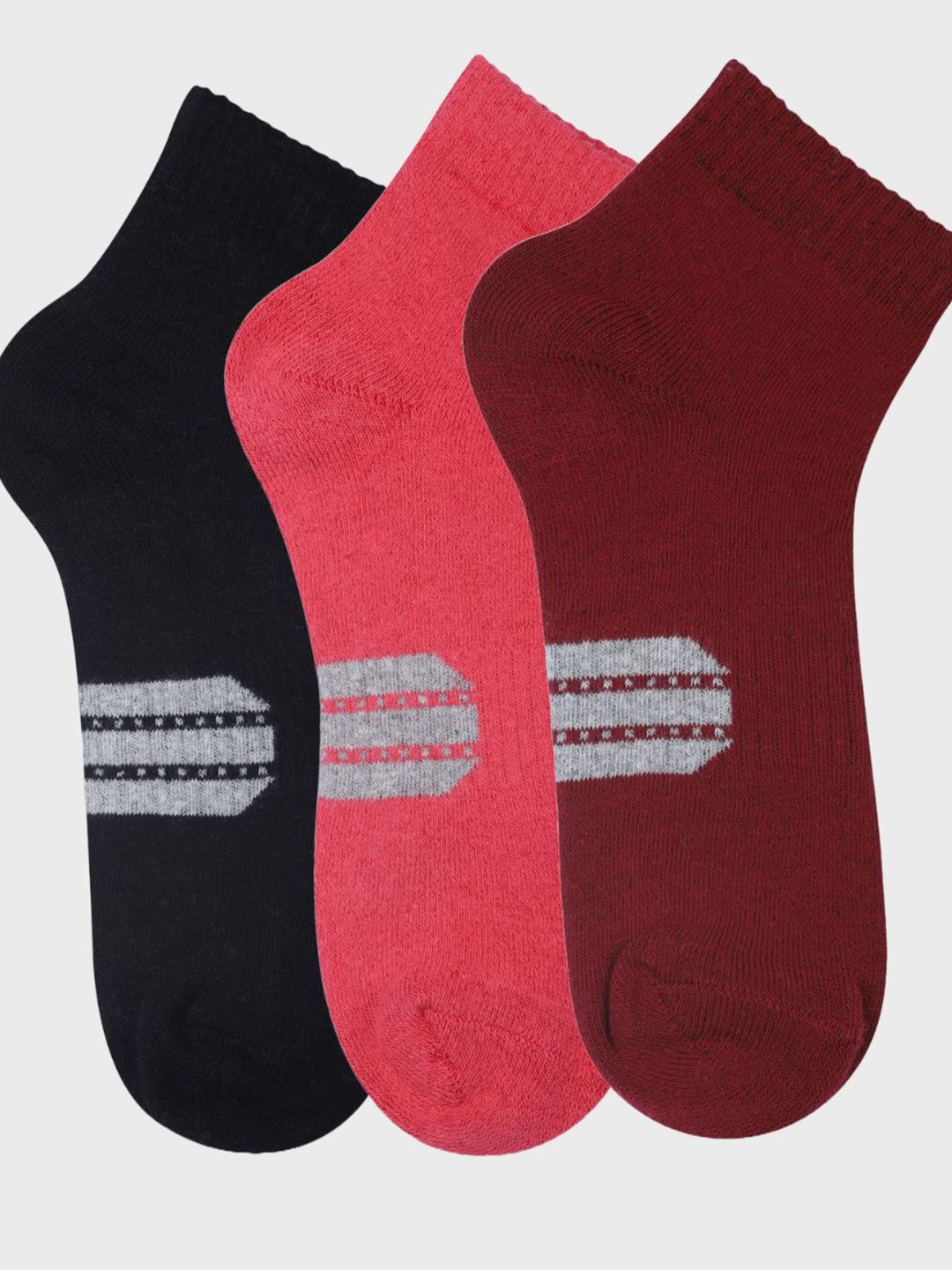 

N2S NEXT2SKIN Women Pack Of 3 Patterned Cotton Above Ankle Socks, Maroon