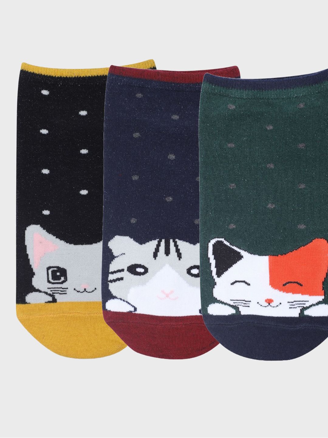 

N2S NEXT2SKIN Women Pack Of 3 Patterned Cotton Ankle Length Socks, Green