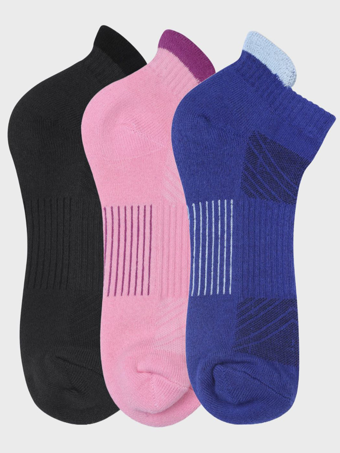 

N2S NEXT2SKIN Women Pack Of 3 Striped Cotton Ankle Length Socks, Black