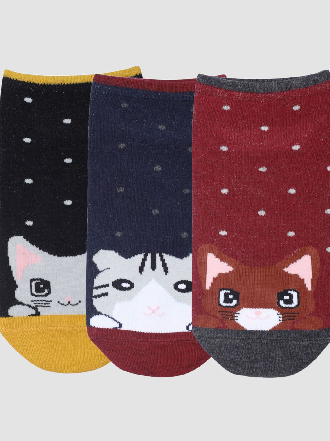 

N2S NEXT2SKIN Women Pack Of 3 Patterned Breathable Cotton Ankle-Length Socks, Black