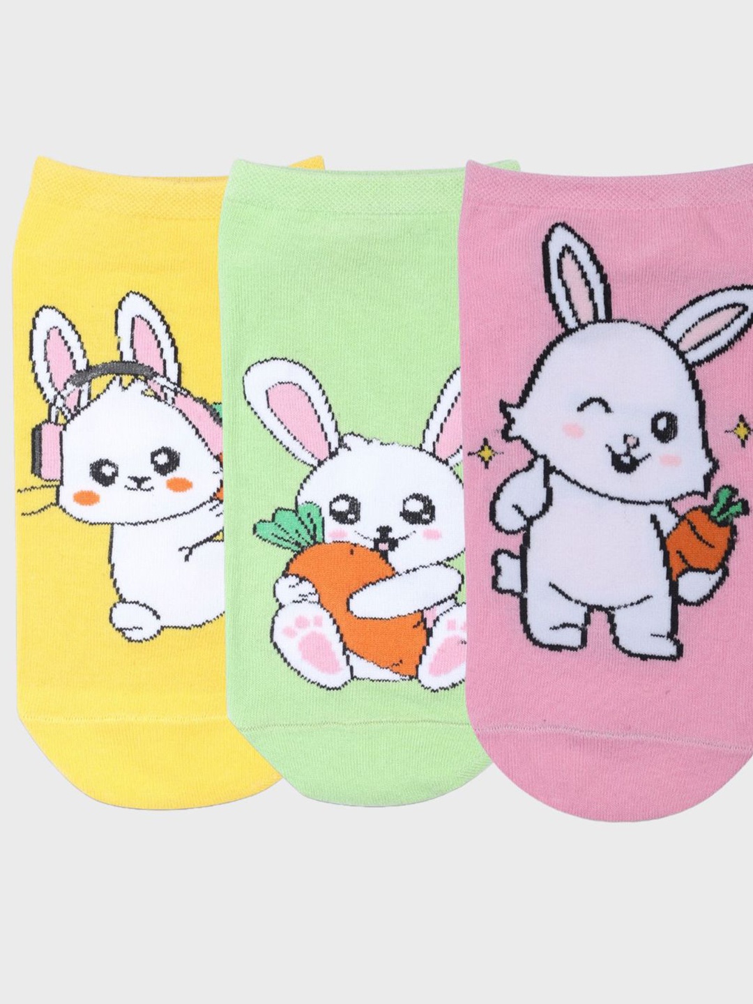 

N2S NEXT2SKIN Women Pack Of 3 Patterned Breathable Cotton Ankle-Length Socks, Yellow