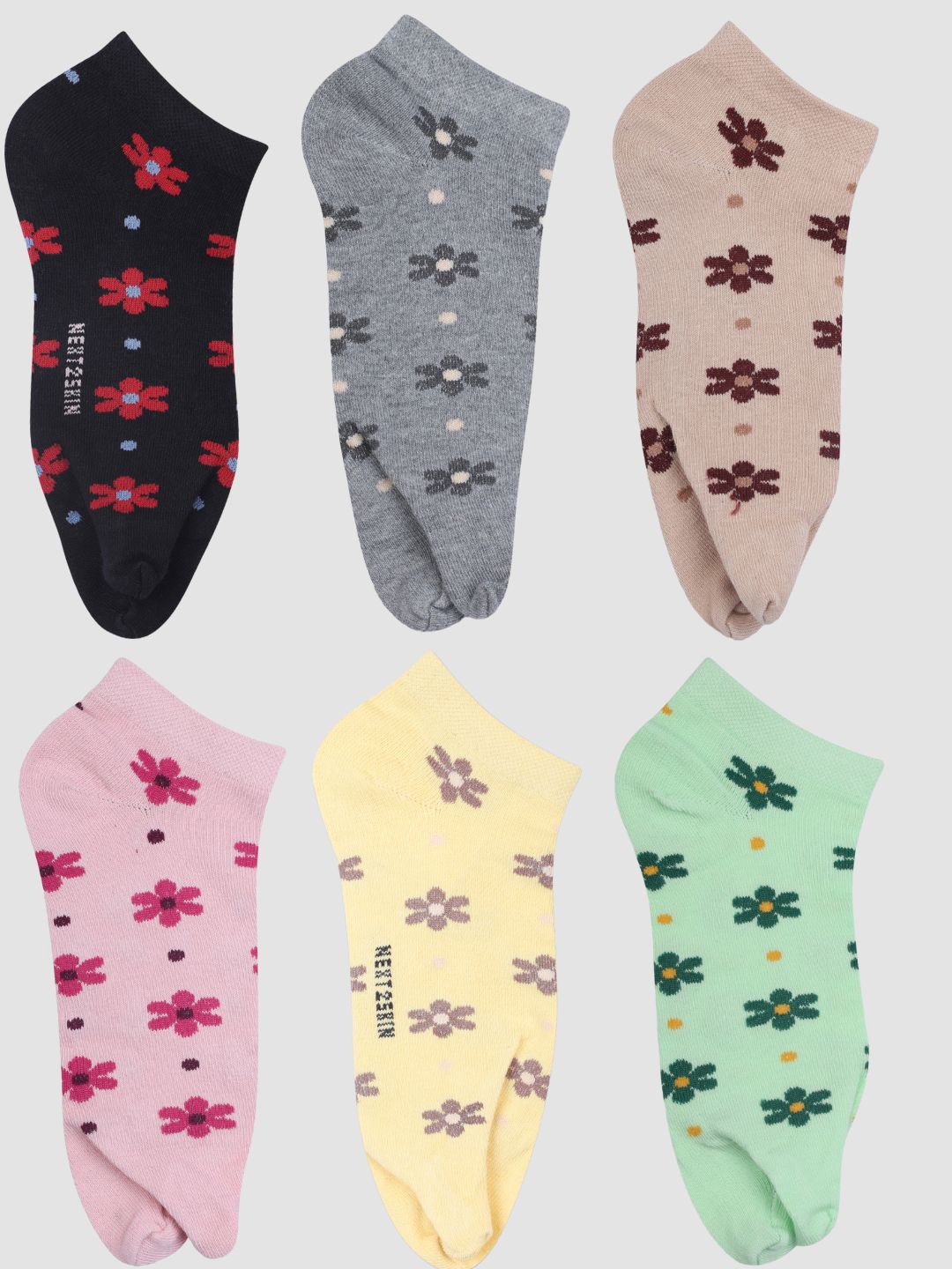 

N2S NEXT2SKIN Women Assorted Pack Of 6 Patterned Ankle-Length Socks