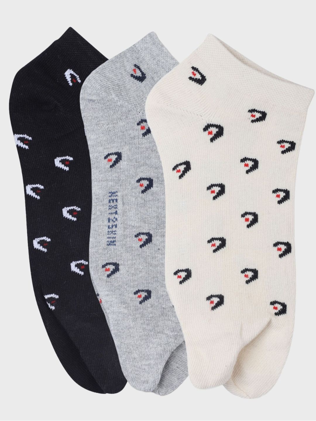 

N2S NEXT2SKIN Women Pack Of 3 Patterned Ankle Socks, Black