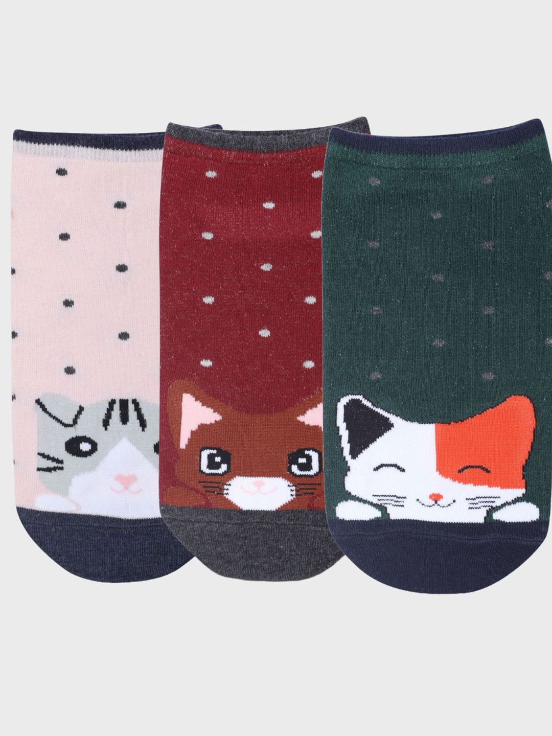 

N2S NEXT2SKIN Women Pack Of 3 Patterned Cotton Shoe Liners Socks, Pink