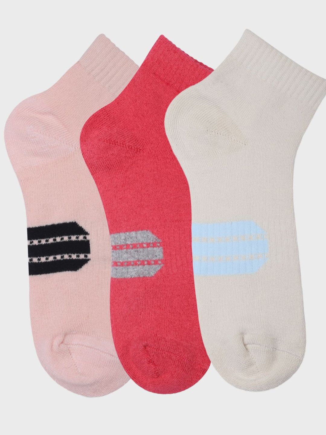 

N2S NEXT2SKIN Pack Of 3 Patterned Cotton Ankle Socks, Pink