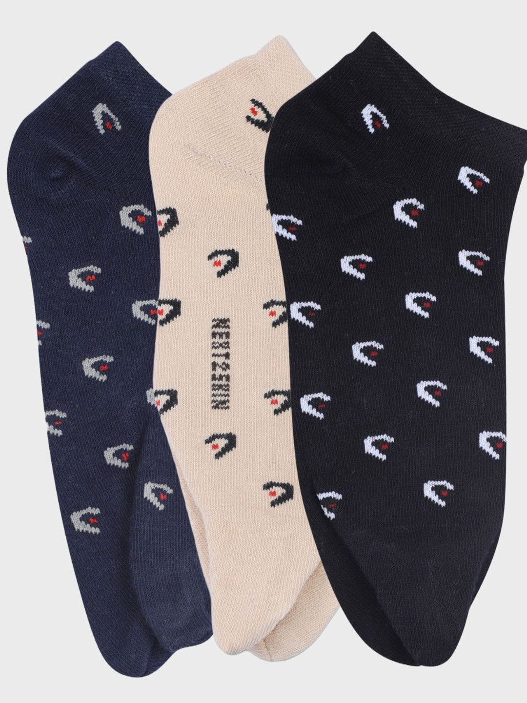 

N2S NEXT2SKIN Women Pack Of 3 Patterned Ankle Length Cotton Thumb Socks, Navy blue