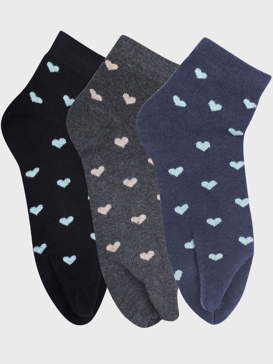 

N2S NEXT2SKIN Women Pack Of 3 Patterned Ankle-Length Cotton Socks, Black