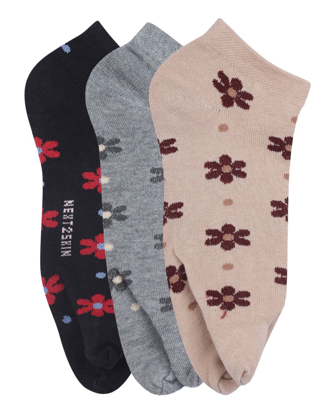 

N2S NEXT2SKIN Women Pack Of 3 Patterned Cotton Ankle-Length Socks, Black