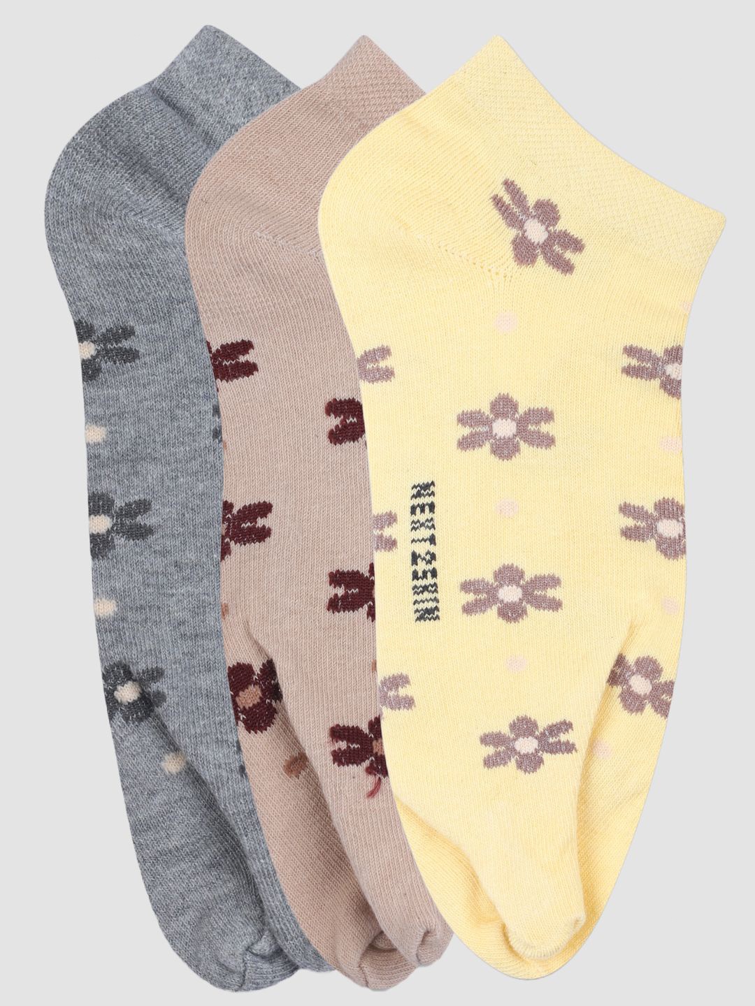 

N2S NEXT2SKIN Women Pack Of 3 Patterned Cotton Ankle Length Socks, Grey