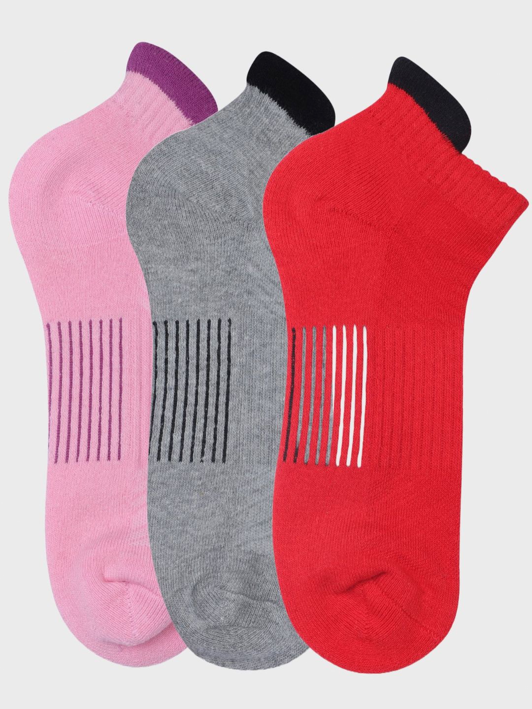 

N2S NEXT2SKIN Women Pack Of 3 Striped Cotton Ankle Length Socks, Pink