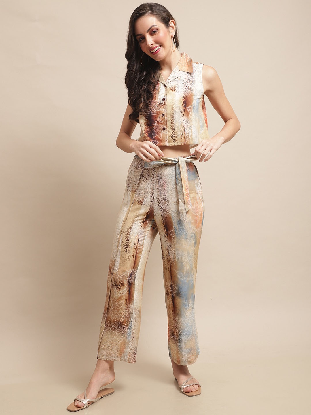 

Claura Printed Shirt & Trouser, Brown