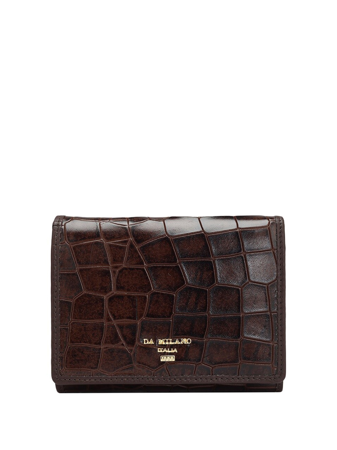 

Da Milano Women Textured Leather Three Fold Wallet, Brown