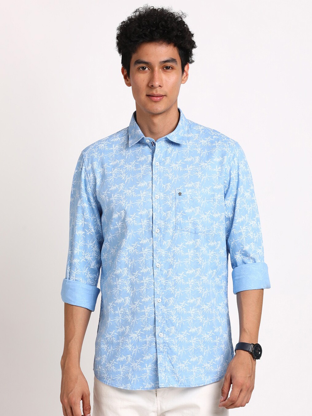 

Turtle Relaxed Slim Fit Floral Printed Pure Cotton Casual Shirt, Blue