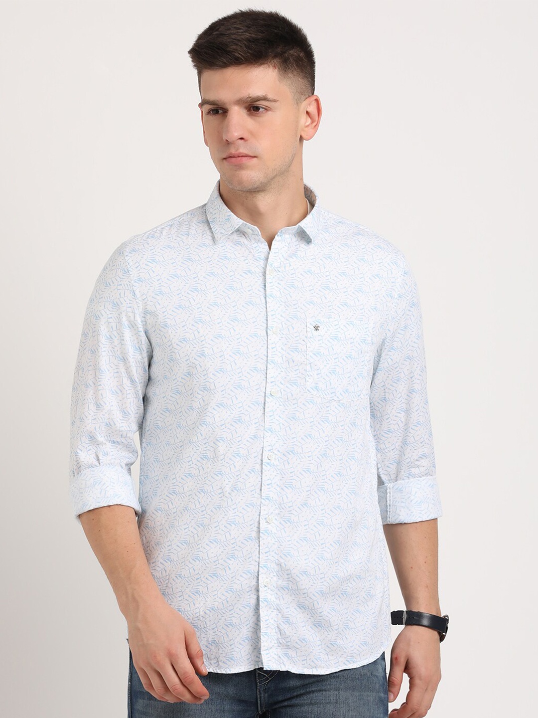 

Turtle Relaxed Slim Fit Floral Printed Pure Cotton Casual Shirt, Blue