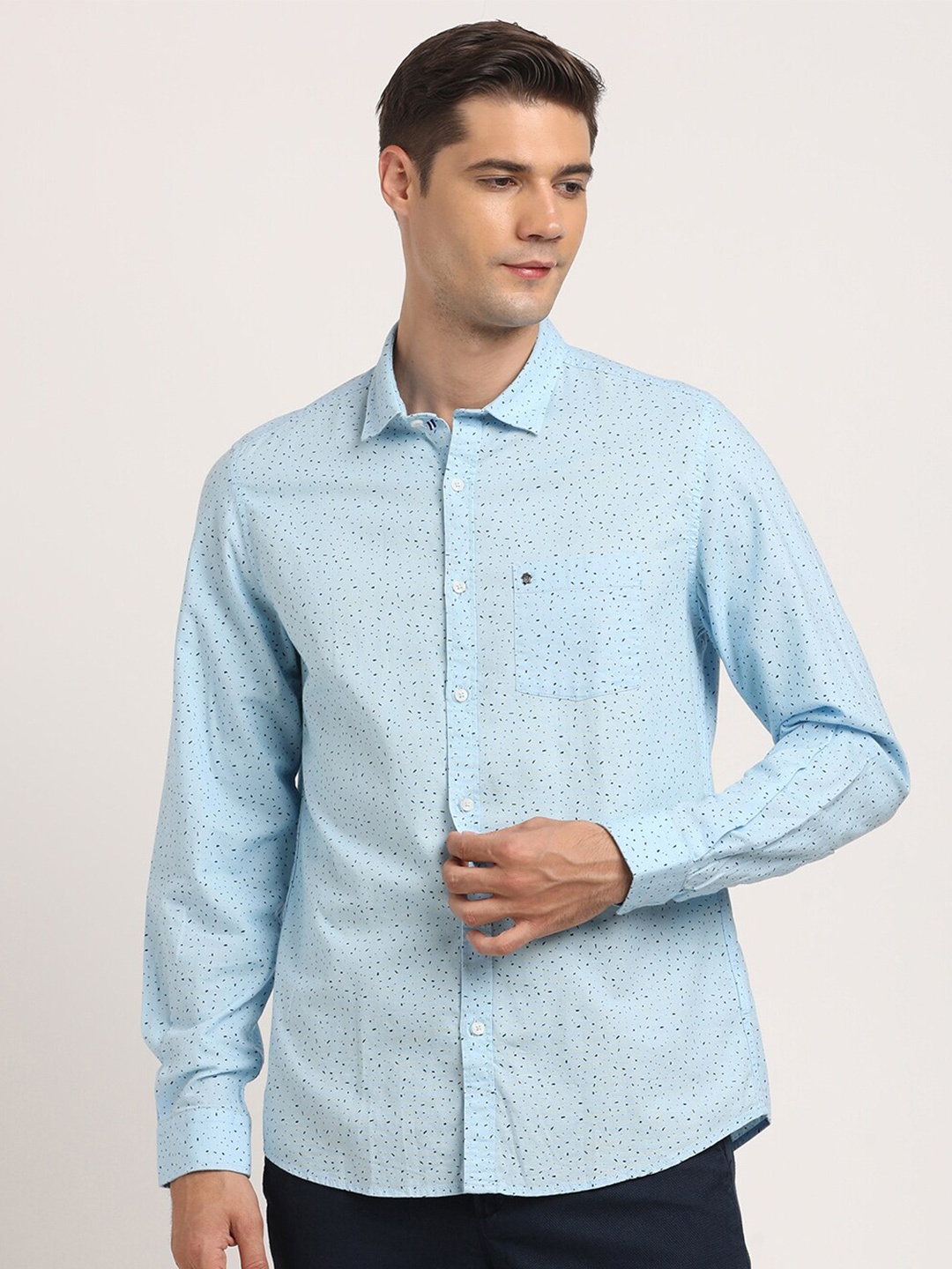 

Turtle Relaxed Slim Fit Micro Ditsy Printed Cotton & Linen Casual Shirt, Blue