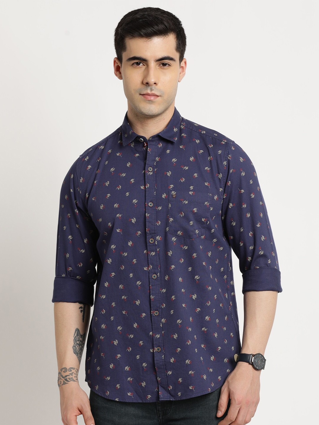 

Turtle Relaxed Slim Fit Floral Printed Pure Cotton Casual Shirt, Navy blue