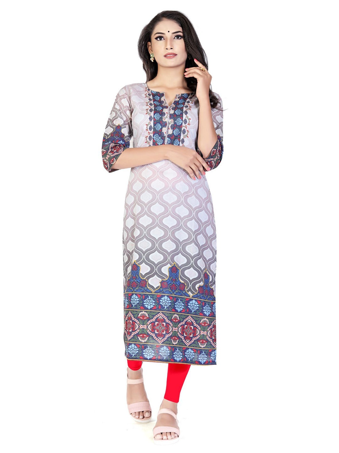 

SALWAT Printed Round Neck Straight Kurta, Grey