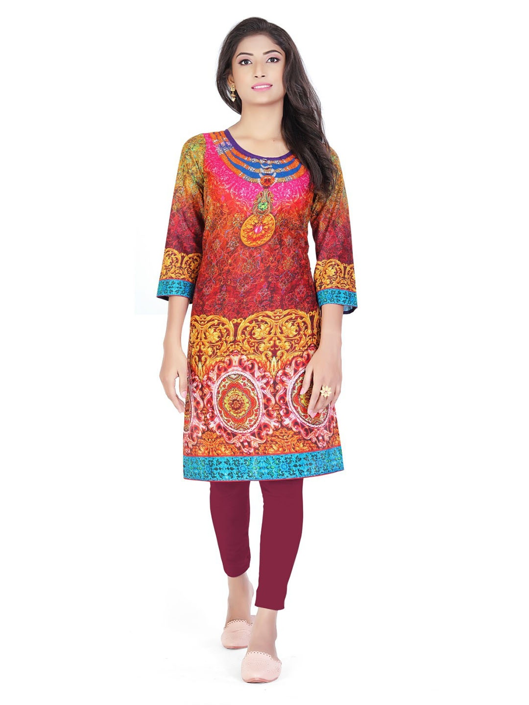 

SALWAT Ethnic Motifs Printed Straight Kurta, Yellow