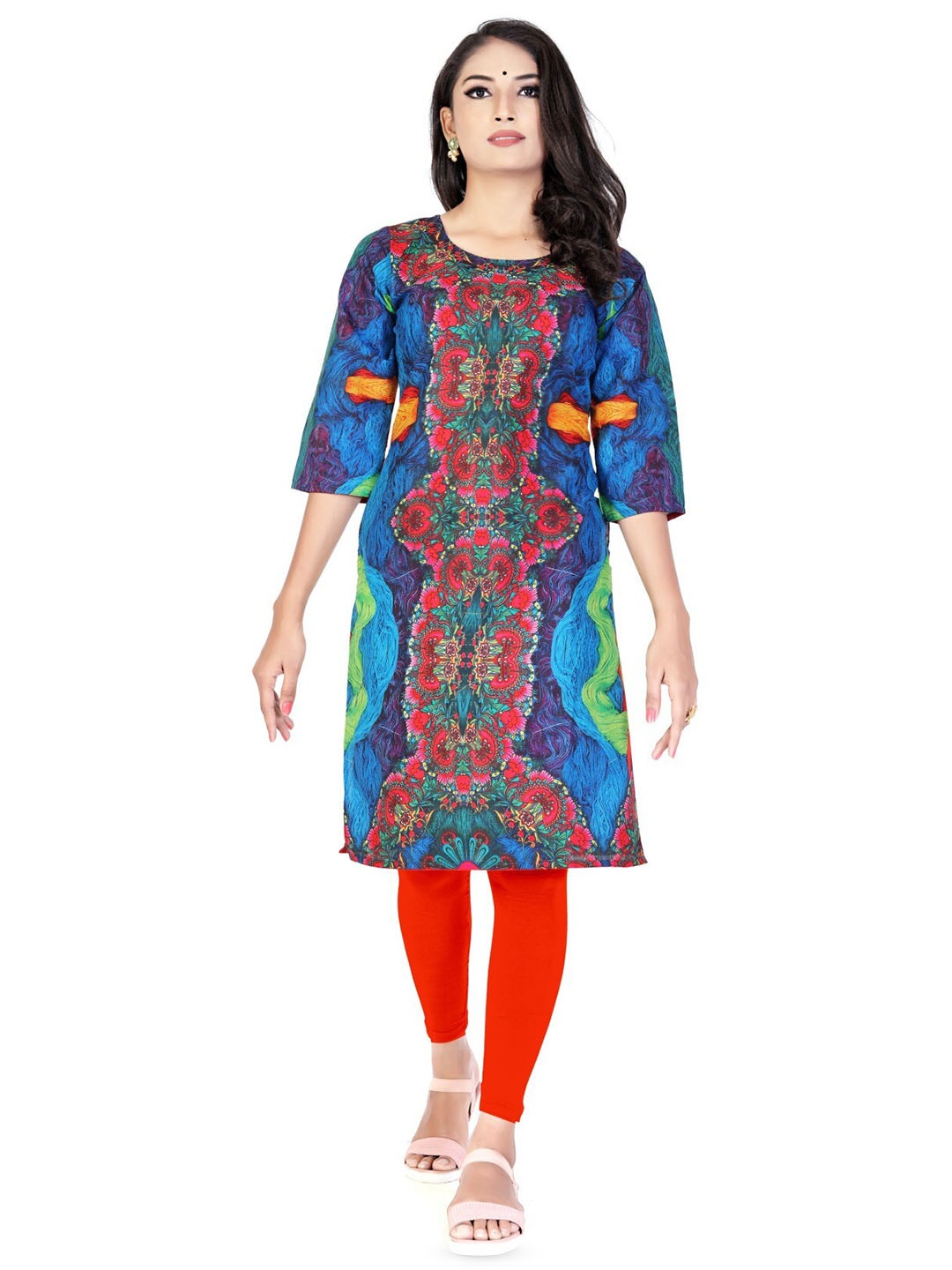 

SALWAT Ethnic Motifs Printed Straight Kurta, Blue