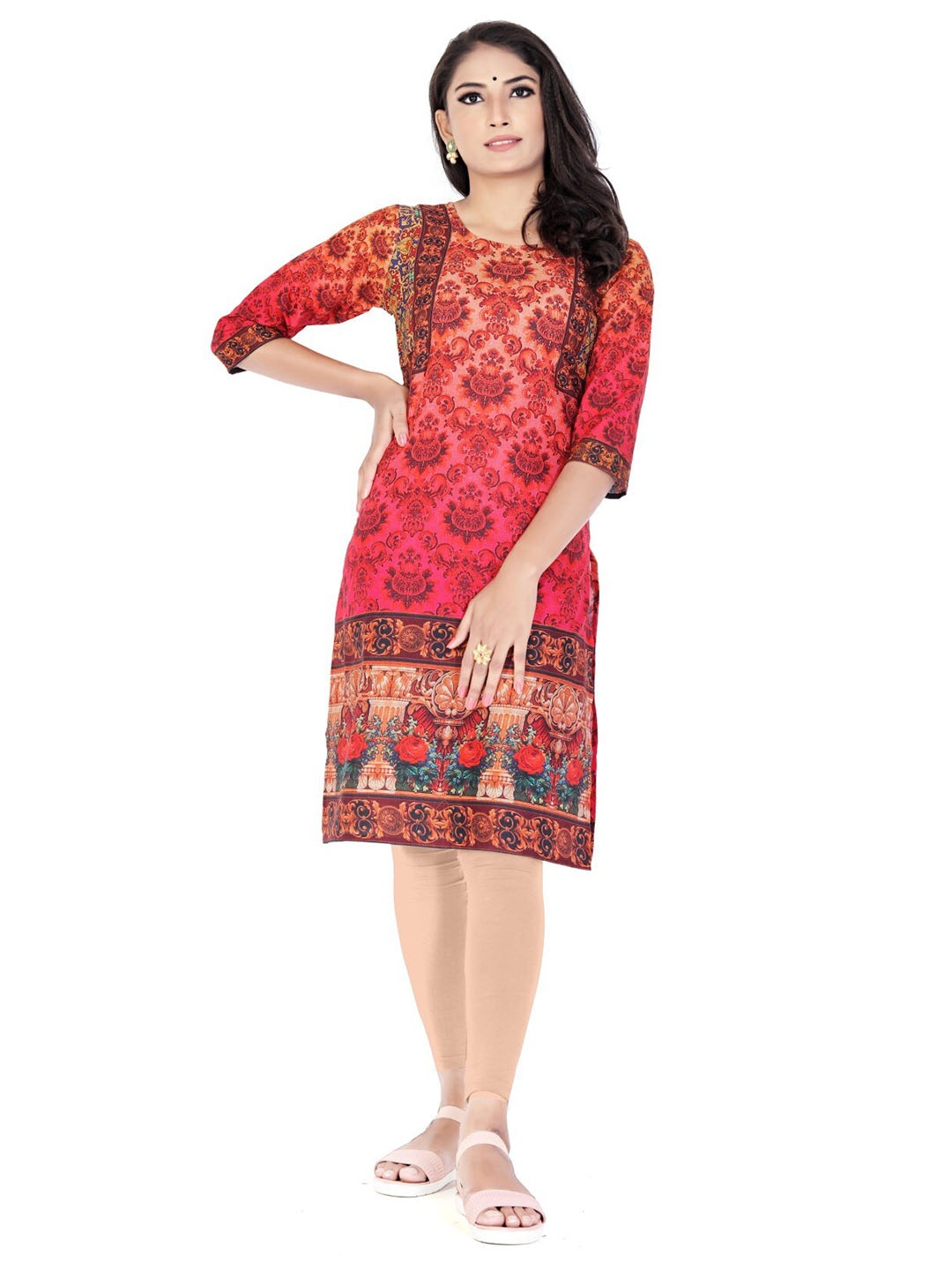 

SALWAT Ethnic Motifs Printed Straight Kurta, Red
