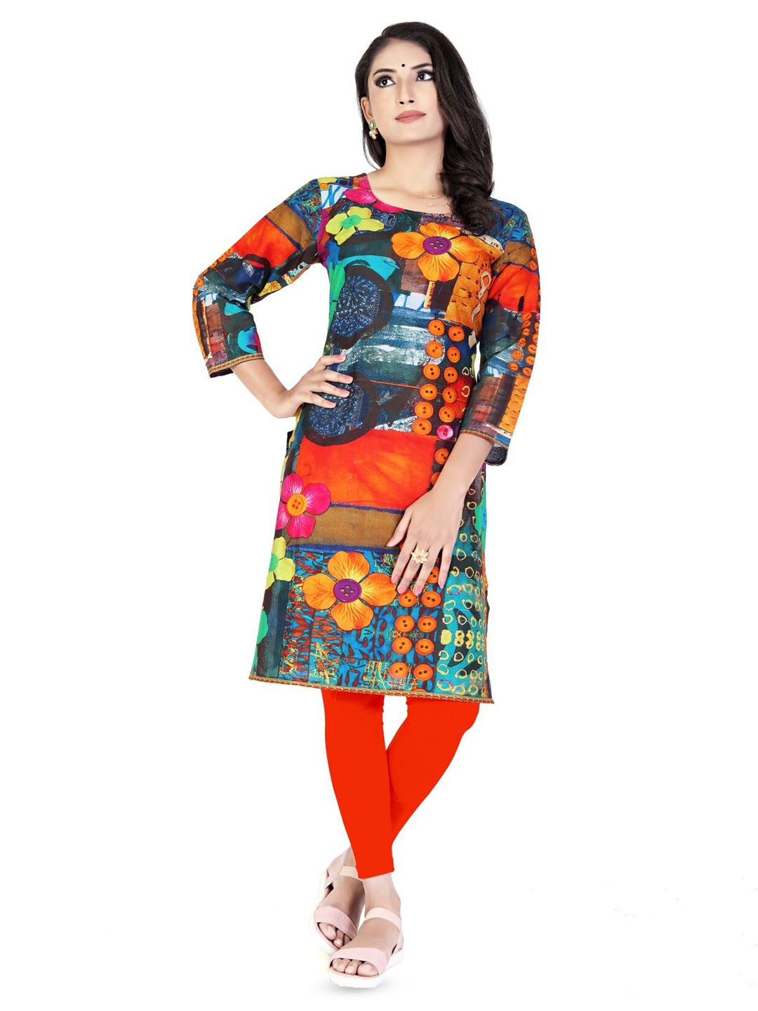 

SALWAT Floral Printed Straight Kurta, Orange