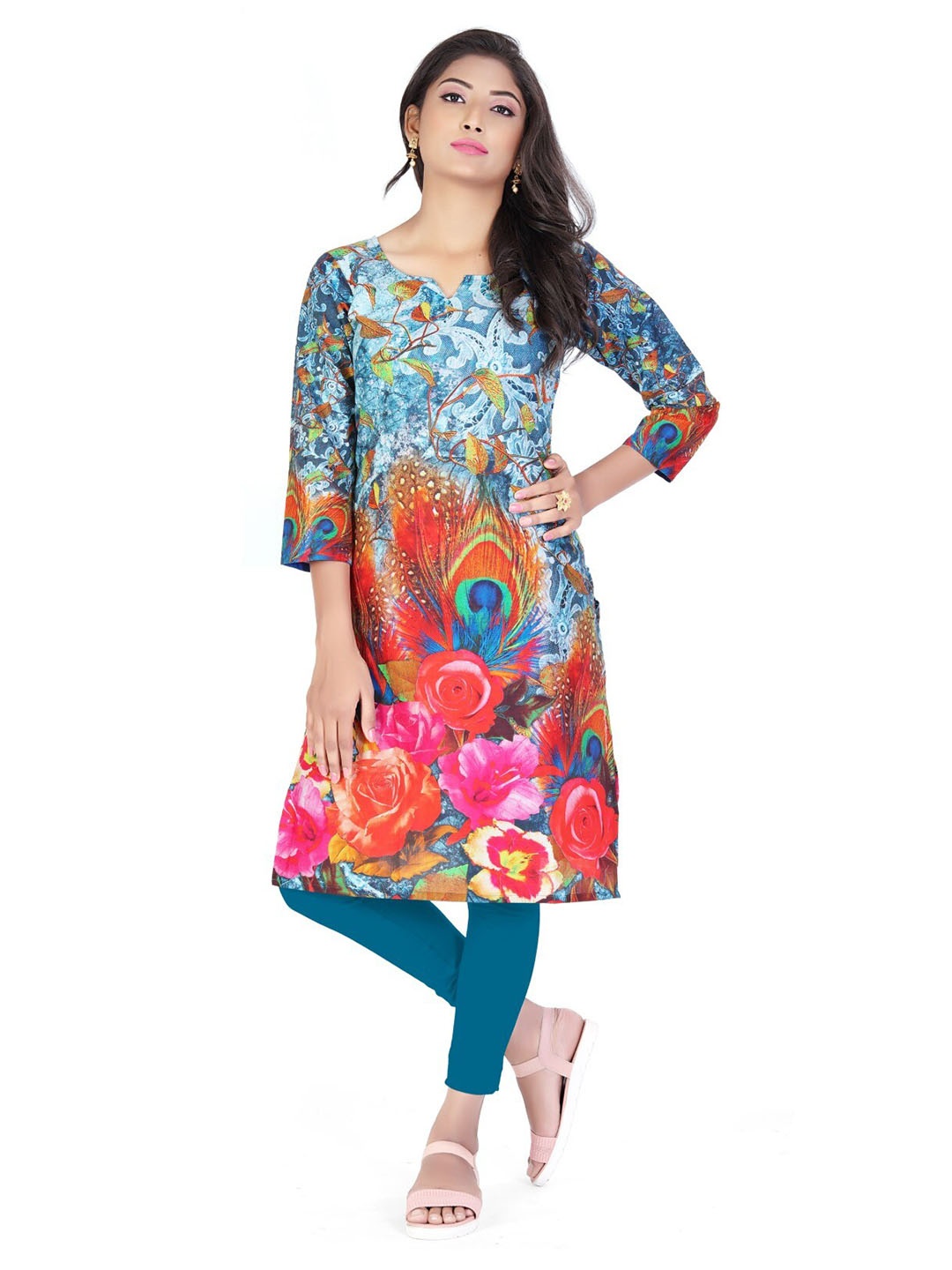 

SALWAT Floral Printed Straight Kurta, Blue