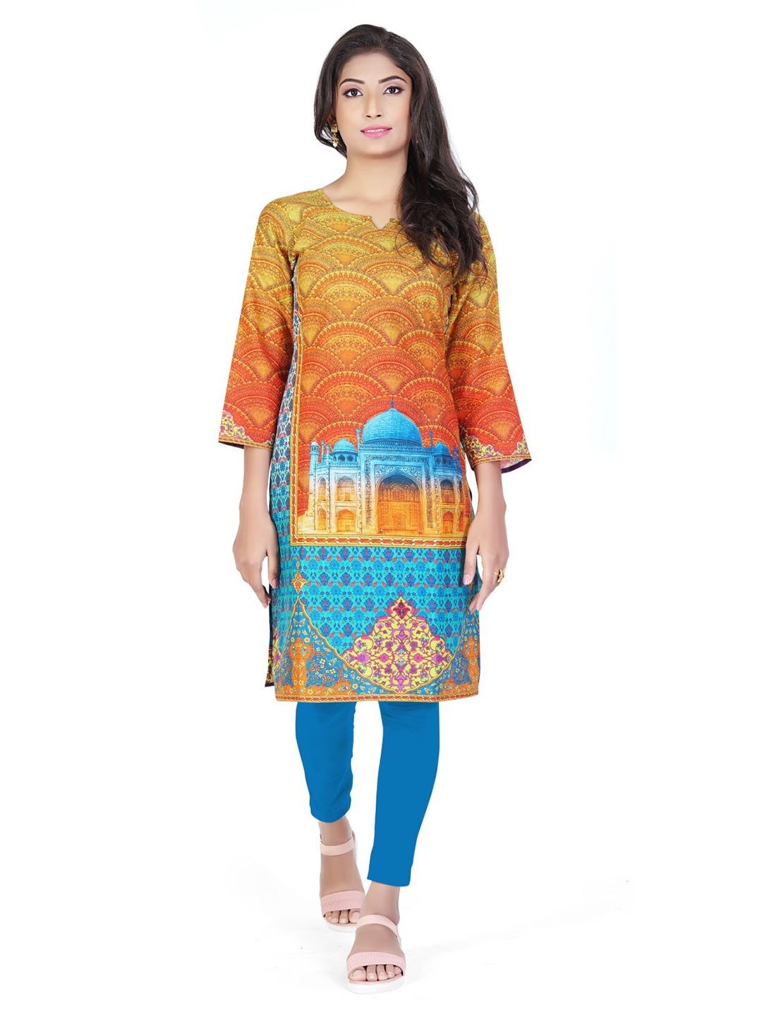 

SALWAT Ethnic Motifs Printed Straight Kurta, Yellow