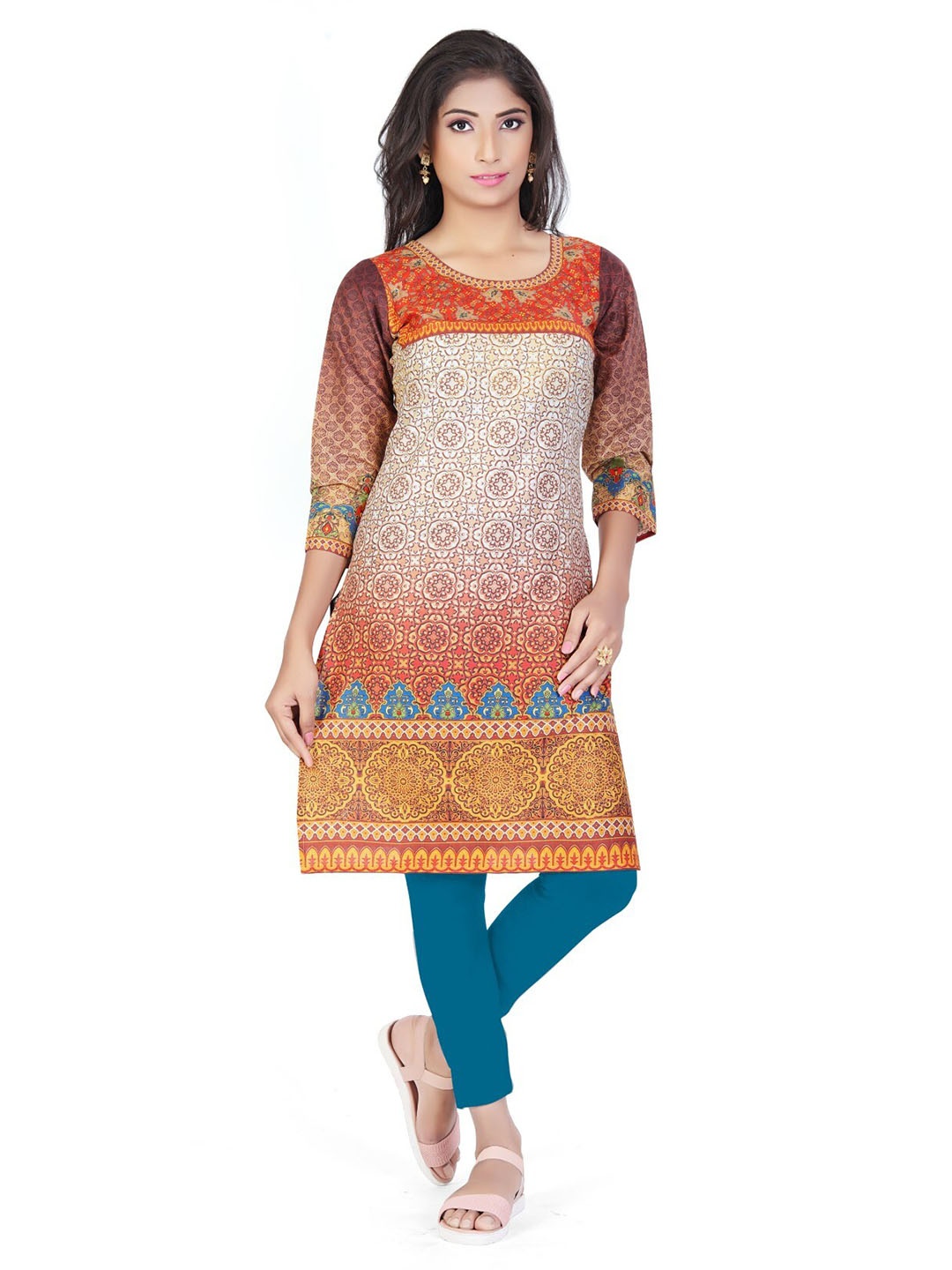 

SALWAT Ethnic Motifs Printed Cotton Straight Kurta, Red