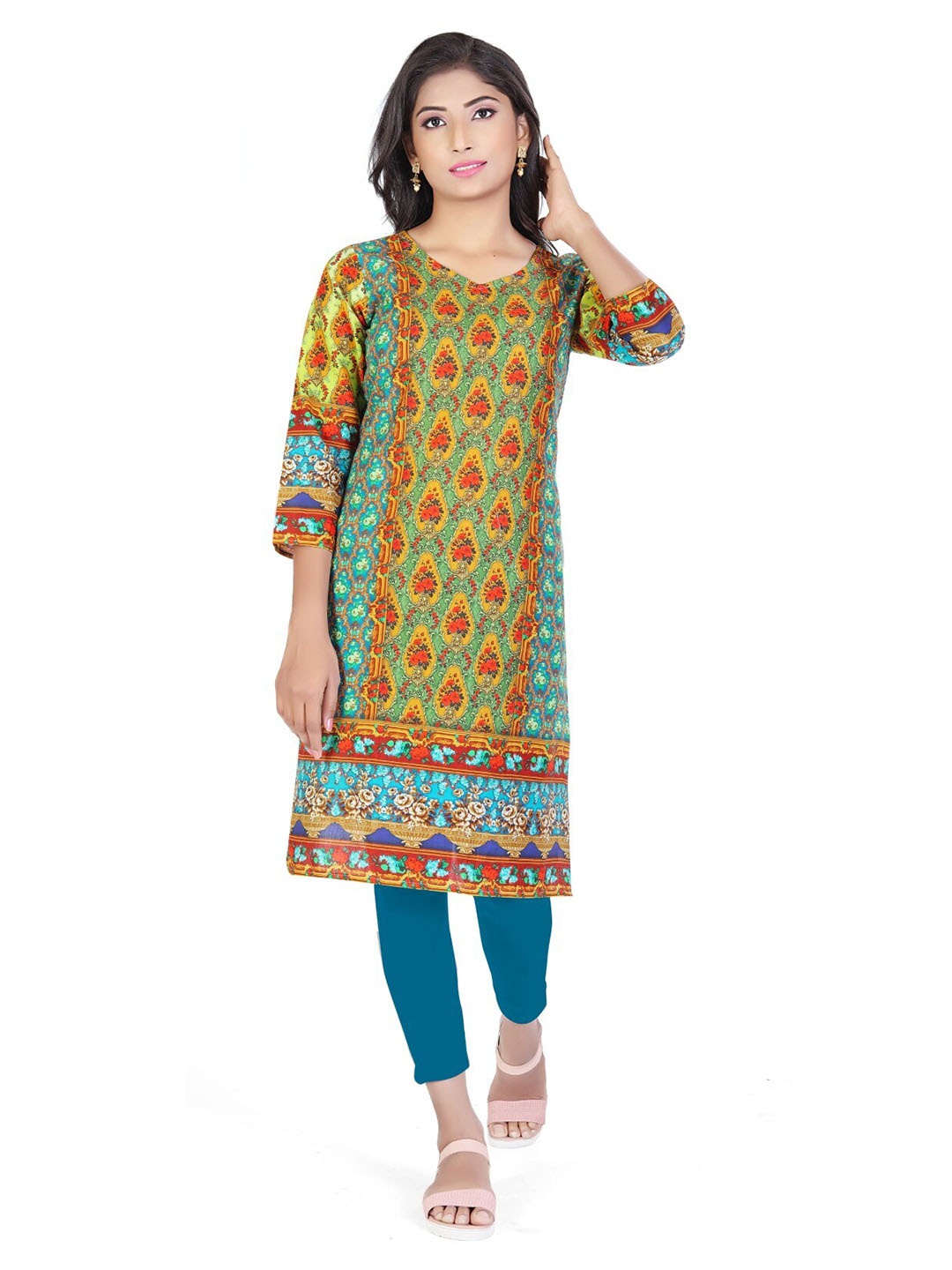 

SALWAT Floral Printed Cotton Straight Kurta, Blue