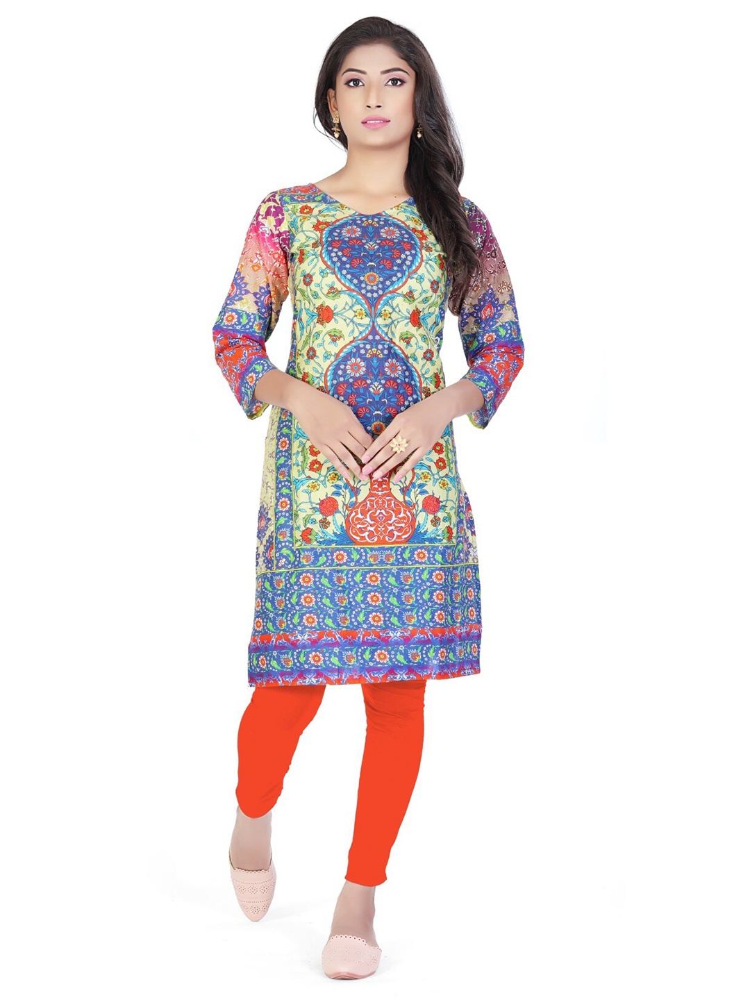 

SALWAT Ethnic Motifs Printed V-Neck Straight Kurta, Blue