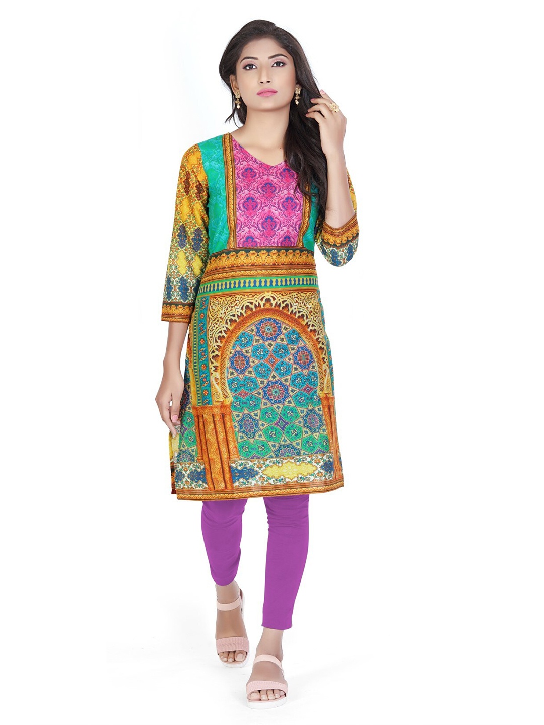 

SALWAT Ethnic Motifs Printed Cotton Straight Kurta, Green