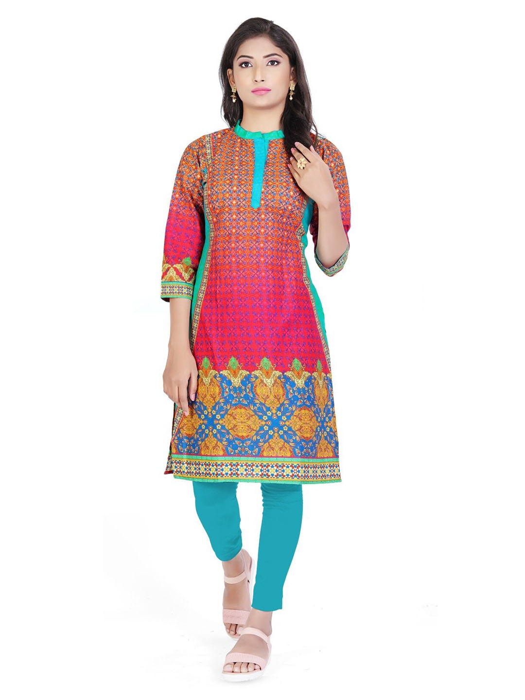 

SALWAT Geometric Printed Straight Kurta, Pink