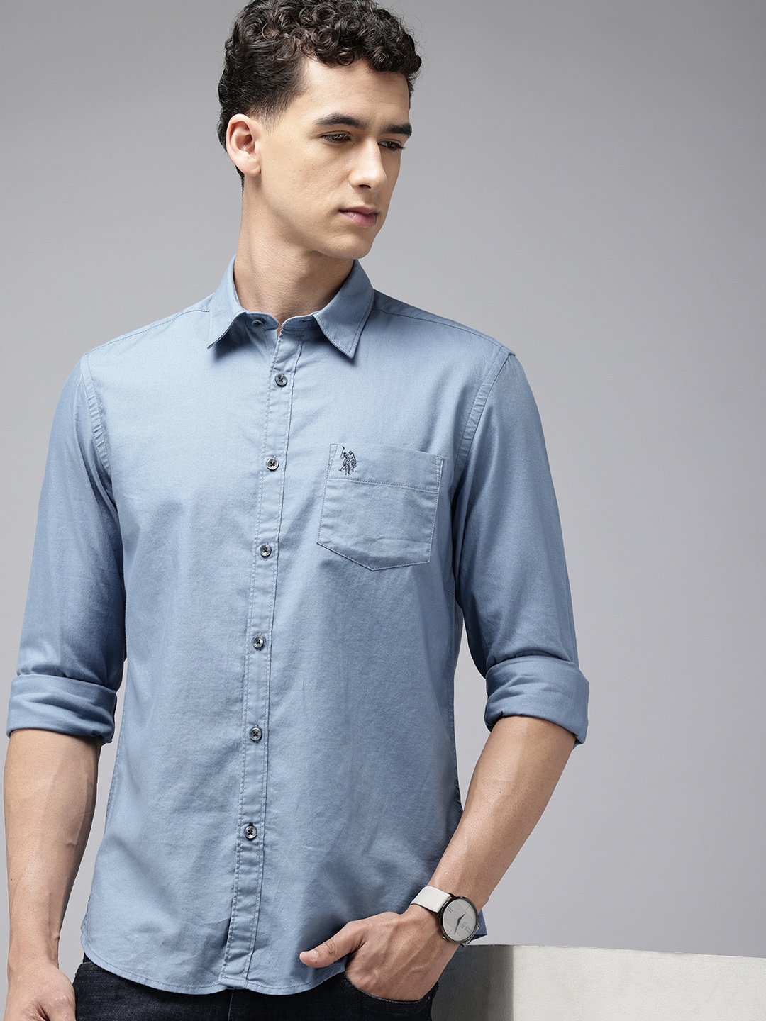 

U.S. Polo Assn. Denim Co. Pure Cotton Slim Fit Casual Shirt, Blue