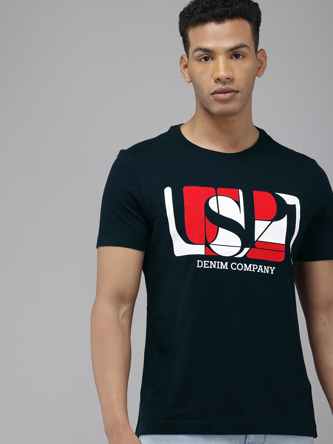 

U.S. Polo Assn. Denim Co. Brand Logo Printed Pure Cotton Slim Fit T-shirt, Navy blue
