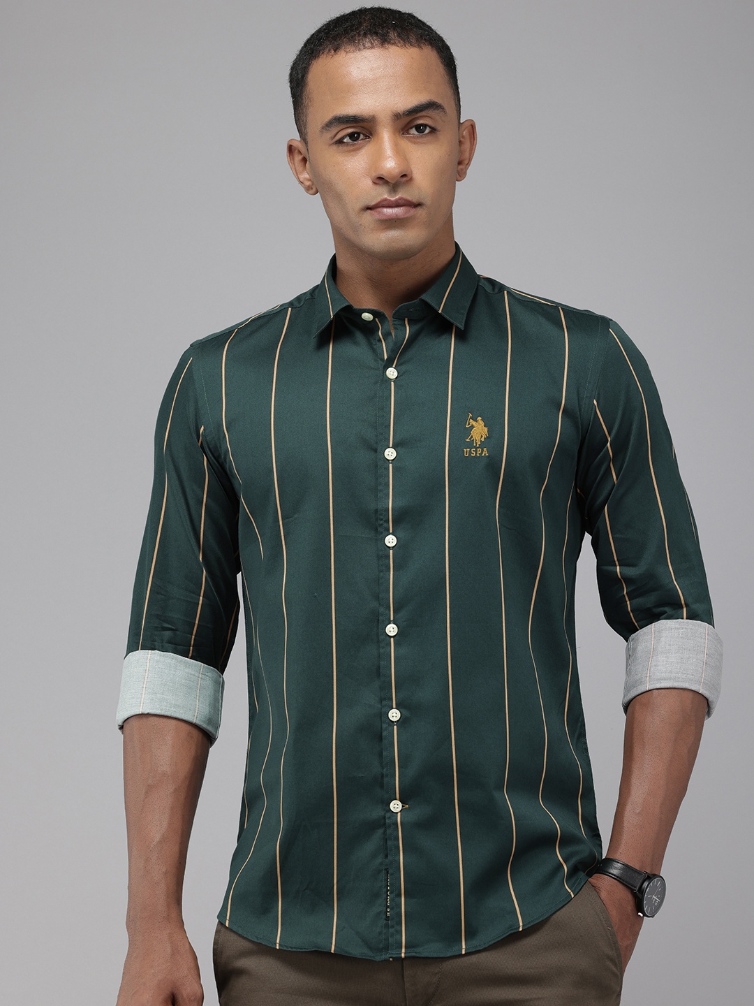 

U.S. Polo Assn. Denim Co. Slim Fit Opaque Striped Casual Shirt, Green