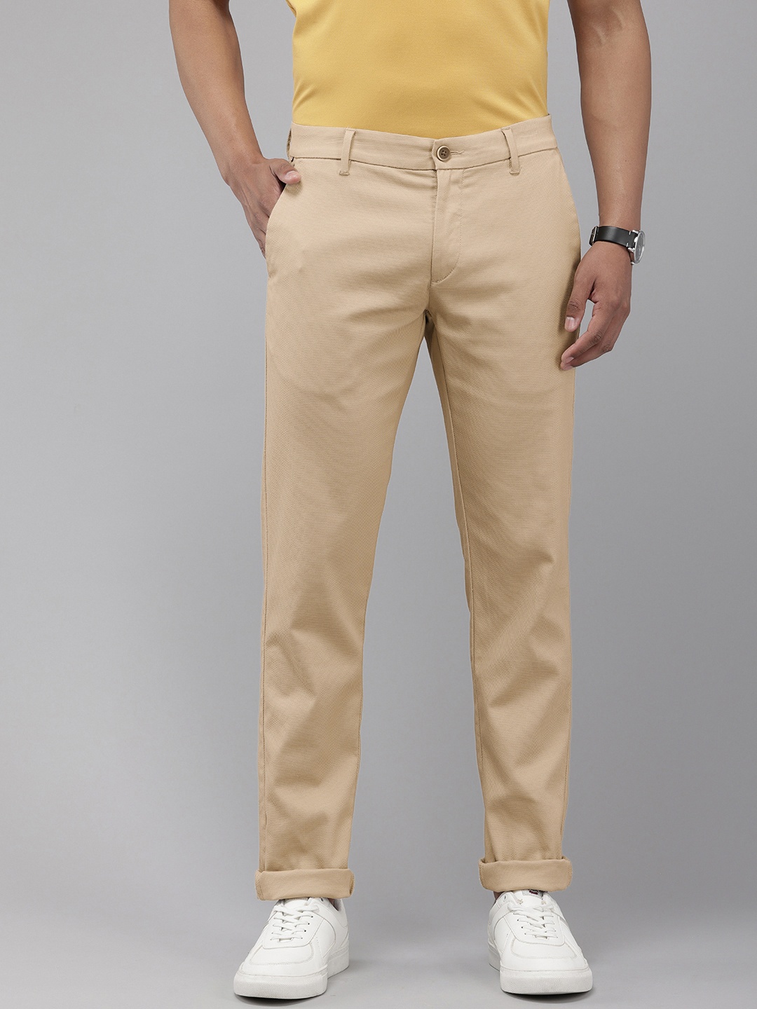 

U.S. Polo Assn. Men Self Design Textured Austin Trim Fit Trousers, Khaki