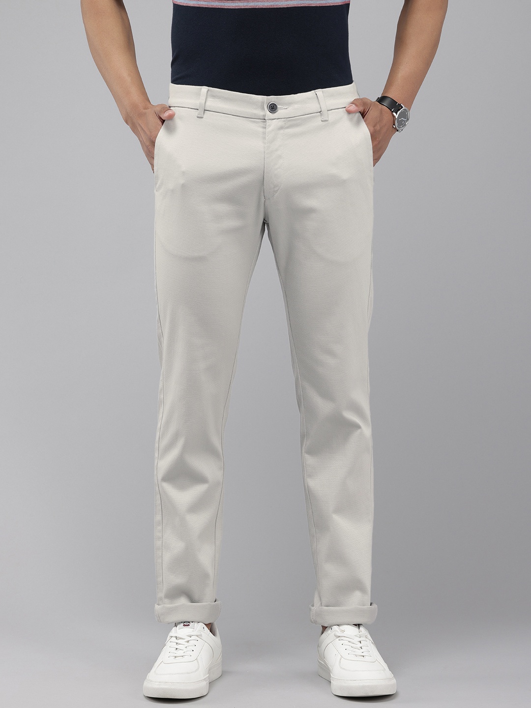 

U.S. Polo Assn. Men Self Design Textured Denver Slim Fit Trousers, Grey