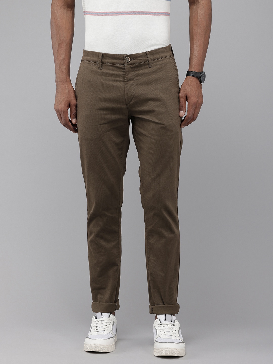 

U.S. Polo Assn. Men Austin Trim Fit Checked Chinos Trousers, Grey